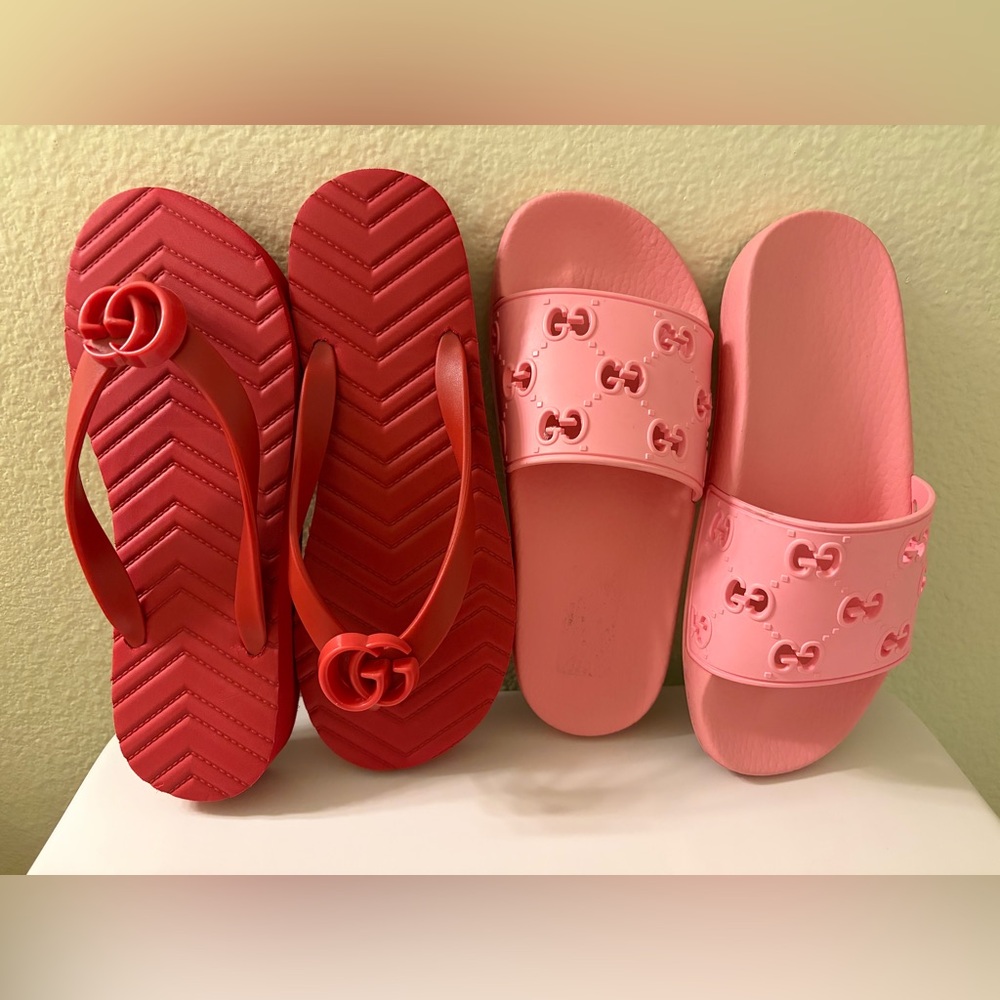 Gucci Pink Slides Sandal And Red Flip Flops Sandals~7
Two pairs